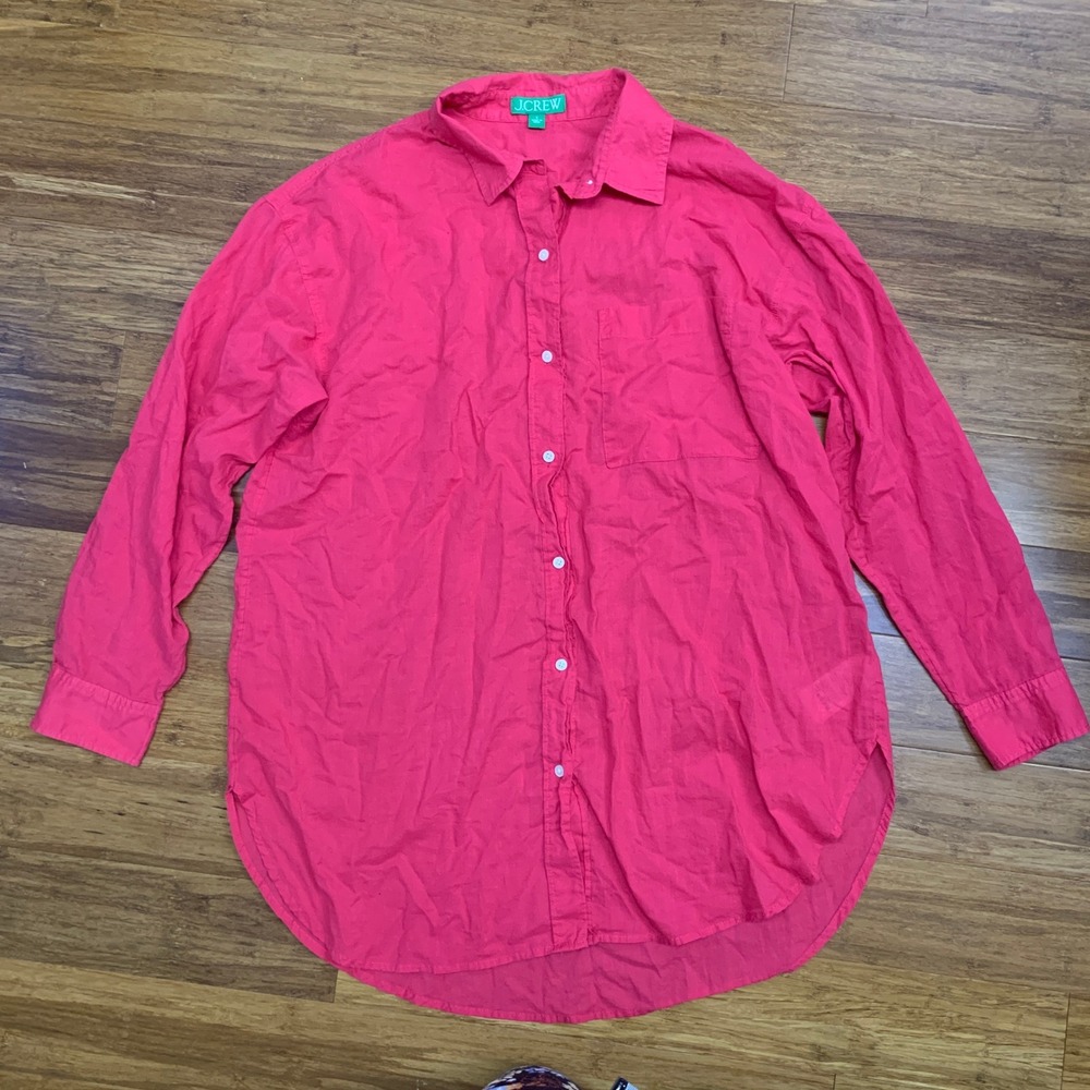 J.Crew Cotton Popover Shirt Womens Small Long Sleeve‎ Button Down Top Hot Pink